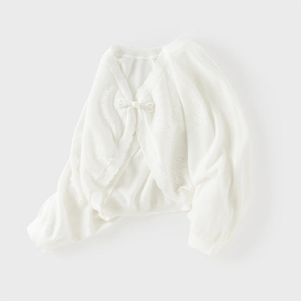 Toddler Girls Summer Elegant White Lightweight Batwing Sweater Cardigans