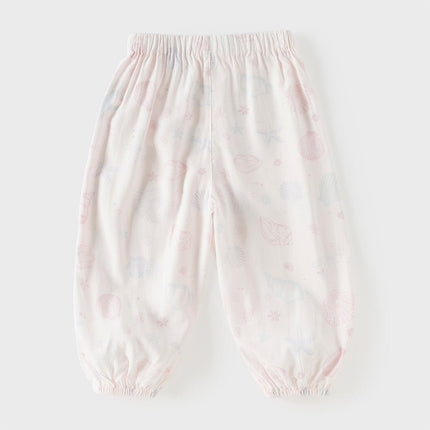 Toddler Girls Summer Pink/Beige Soft Loose Mosquito Proof Jogger Pants