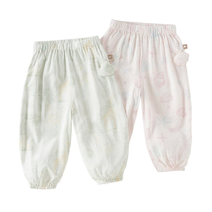 Toddler Girls Summer Pink/Beige Soft Loose Mosquito Proof Jogger Pants