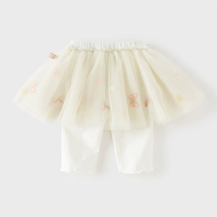 Toddler Girls Summer Cute Beige Mesh Skirt-style Pants