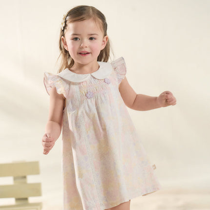Toddler Girls Summer Light Pink Floral Sleeveless Soft Cotton A-line Daily Dress
