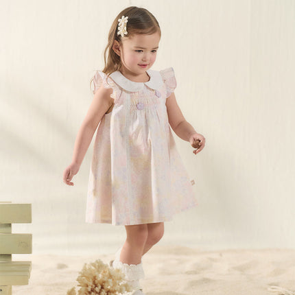 Toddler Girls Summer Light Pink Floral Sleeveless Soft Cotton A-line Daily Dress