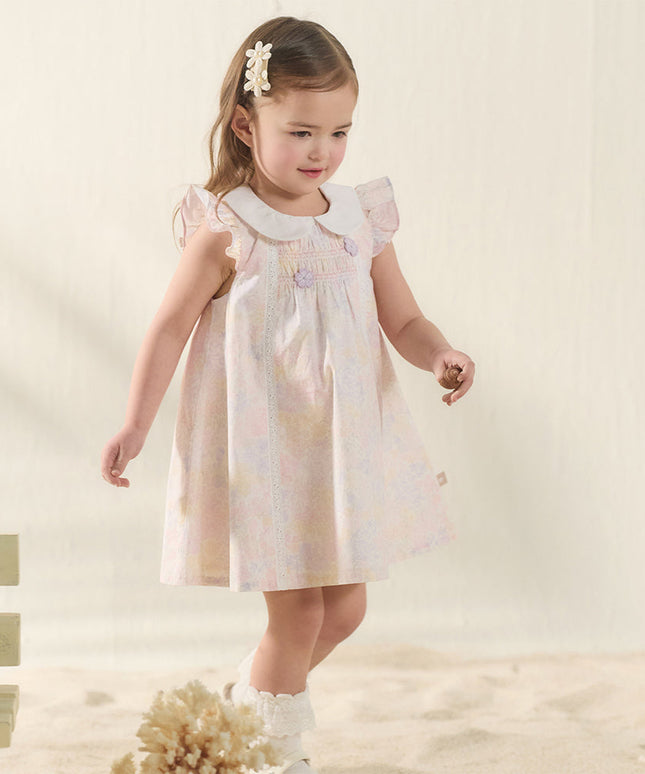 Toddler Girls Summer Light Pink Floral Sleeveless Soft Cotton A-line Daily Dress
