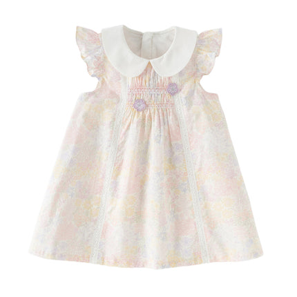 Toddler Girls Summer Light Pink Floral Sleeveless Soft Cotton A-line Daily Dress
