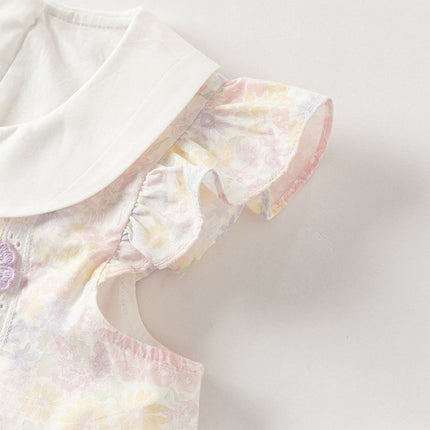 Toddler Girls Summer Light Pink Floral Sleeveless Soft Cotton A-line Daily Dress