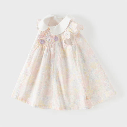 Toddler Girls Summer Light Pink Floral Sleeveless Soft Cotton A-line Daily Dress