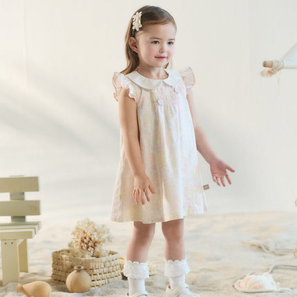 Toddler Girls Summer Light Pink Floral Sleeveless Soft Cotton A-line Daily Dress