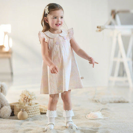 Toddler Girls Summer Light Pink Floral Sleeveless Soft Cotton A-line Daily Dress