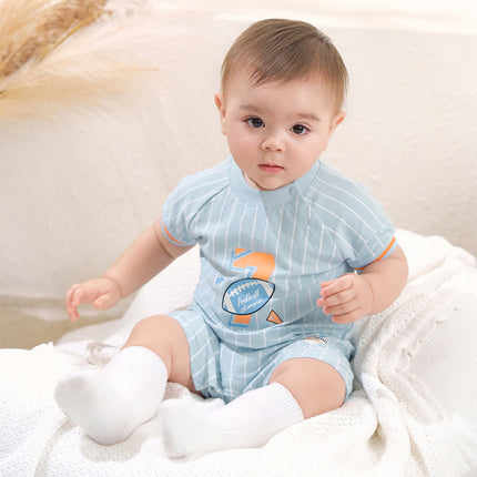 Baby Boys Summer Sky Blue Short-sleeved Comfortable Cotton Indoor Rompers