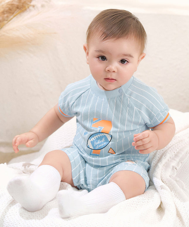 Baby Boys Summer Sky Blue Short-sleeved Comfortable Cotton Indoor Rompers