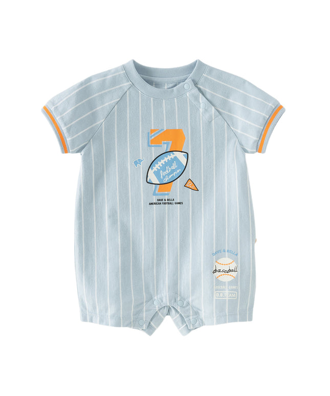 Baby Boys Summer Sky Blue Short-sleeved Comfortable Cotton Indoor Rompers