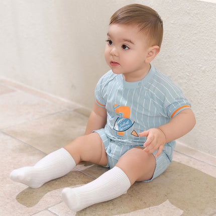 Baby Boys Summer Sky Blue Short-sleeved Comfortable Cotton Indoor Rompers
