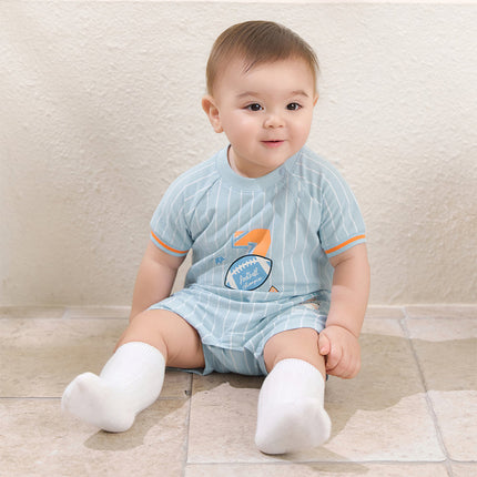 Baby Boys Summer Sky Blue Short-sleeved Comfortable Cotton Indoor Rompers