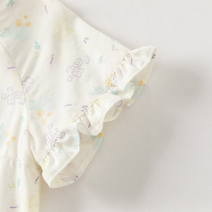 Baby Girls Summer Beige Butterfly Print Soft Indoor Rompers