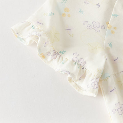 Baby Girls Summer Beige Butterfly Print Soft Indoor Rompers