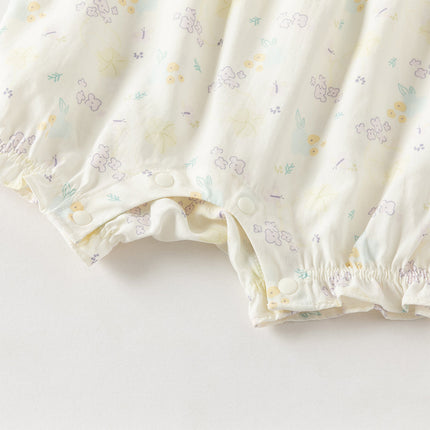 Baby Girls Summer Beige Butterfly Print Soft Indoor Rompers