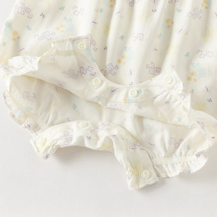 Baby Girls Summer Beige Butterfly Print Soft Indoor Rompers