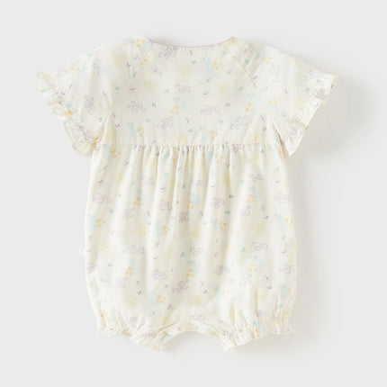 Baby Girls Summer Beige Butterfly Print Soft Indoor Rompers