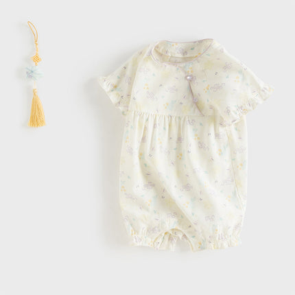 Baby Girls Summer Beige Butterfly Print Soft Indoor Rompers