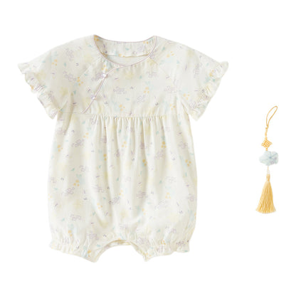Baby Girls Summer Beige Butterfly Print Soft Indoor Rompers