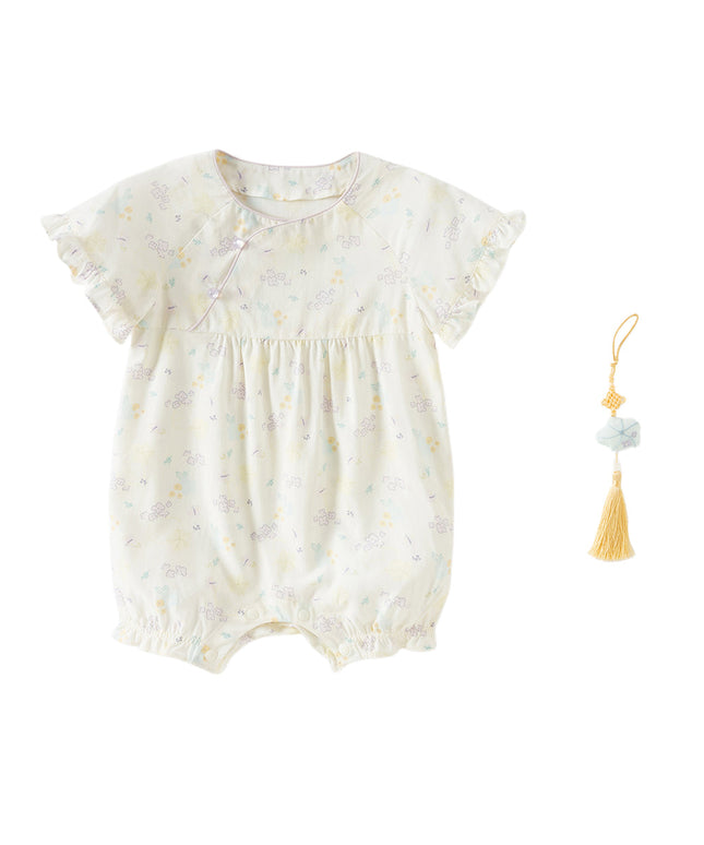 Baby Girls Summer Beige Butterfly Print Soft Indoor Rompers