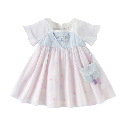 Toddler Girls Summer Butterfly Print Chinese-style Mesh Dress(wallet bag)