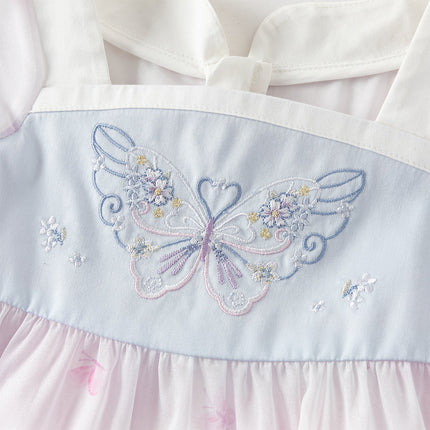 Toddler Girls Summer Butterfly Print Chinese-style Mesh Dress(wallet bag)