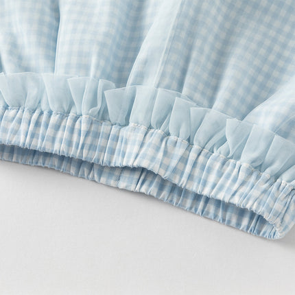 Toddler Girls Summer Stylish Blue White Plaid Straight-leg Wide Soft Mesh Pants