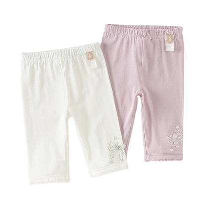 Toddler Girls Summer Versatile Beige/Purple Stretchable Soft Pants