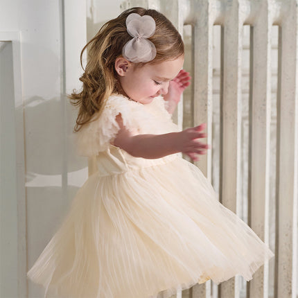 Kids Girls Summer Noble Champagne Sleeveless Mesh Party Dress(with shawl)