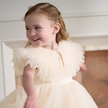 Kids Girls Summer Noble Champagne Sleeveless Mesh Party Dress(with shawl)