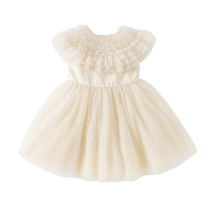 Kids Girls Summer Noble Champagne Sleeveless Mesh Party Dress(with shawl)