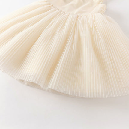 Kids Girls Summer Noble Champagne Sleeveless Mesh Party Dress(with shawl)