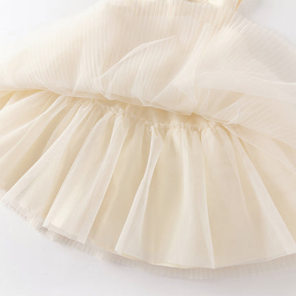 Kids Girls Summer Noble Champagne Sleeveless Mesh Party Dress(with shawl)