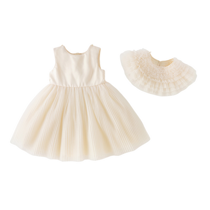 Kids Girls Summer Noble Champagne Sleeveless Mesh Party Dress(with shawl)