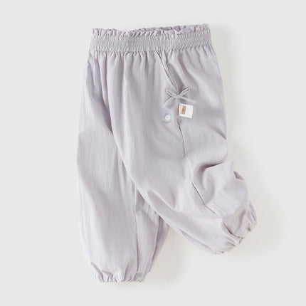 Toddler Girls Summer Purple/Grey Adjustable-waistband Loose Jooger Pants