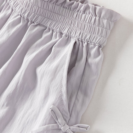 Toddler Girls Summer Purple/Grey Adjustable-waistband Loose Jooger Pants