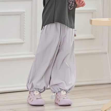 Toddler Girls Summer Purple/Grey Adjustable-waistband Loose Jooger Pants