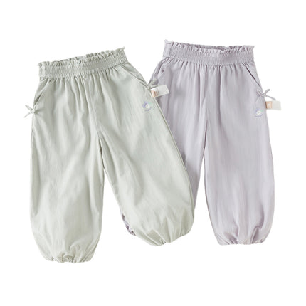 Toddler Girls Summer Purple/Grey Adjustable-waistband Loose Jooger Pants