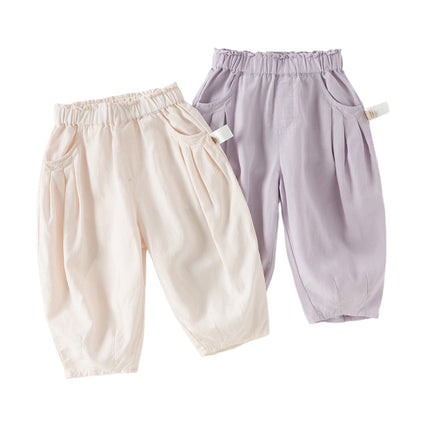 Toddler Girls Summer Gentle Apricot/Purple Lightweight Wide Comfortable Pants