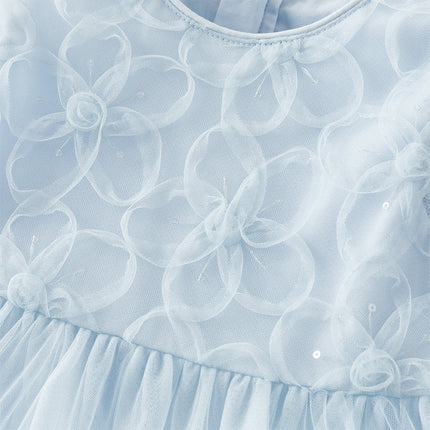 Toddler Girls Summer Stylish Blue Sleeveless Breathable Mesh Princess Dress
