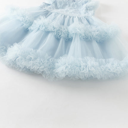Toddler Girls Summer Stylish Blue Sleeveless Breathable Mesh Princess Dress