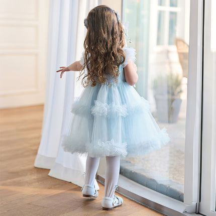 Toddler Girls Summer Stylish Blue Sleeveless Breathable Mesh Princess Dress