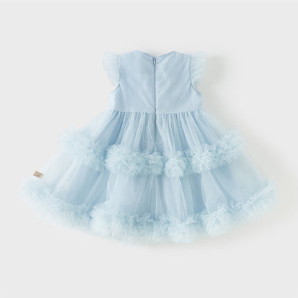 Toddler Girls Summer Stylish Blue Sleeveless Breathable Mesh Princess Dress