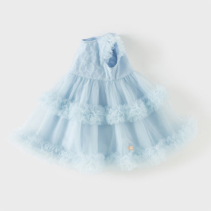 Toddler Girls Summer Stylish Blue Sleeveless Breathable Mesh Princess Dress