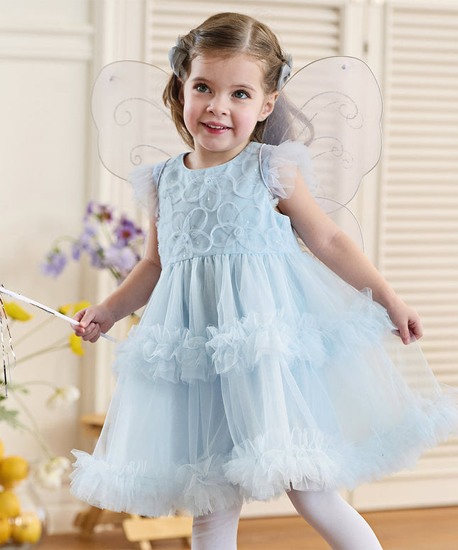 Toddler Girls Summer Stylish Blue Sleeveless Breathable Mesh Princess Dress