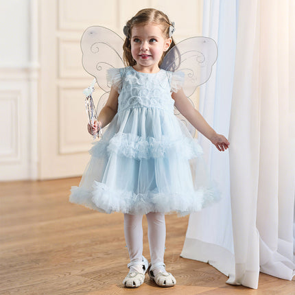 Toddler Girls Summer Stylish Blue Sleeveless Breathable Mesh Princess Dress