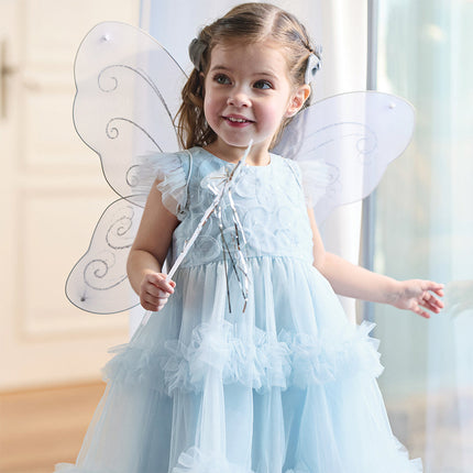 Toddler Girls Summer Stylish Blue Sleeveless Breathable Mesh Princess Dress