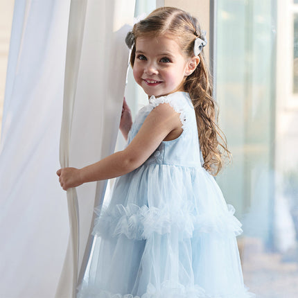 Toddler Girls Summer Stylish Blue Sleeveless Breathable Mesh Princess Dress