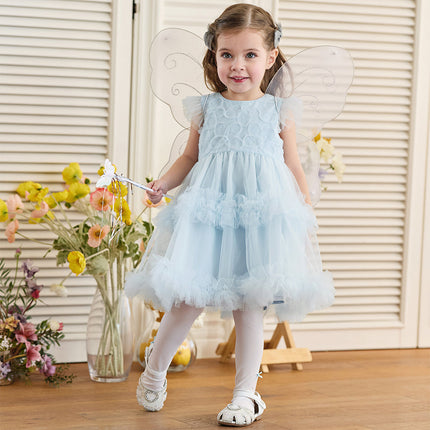 Toddler Girls Summer Stylish Blue Sleeveless Breathable Mesh Princess Dress